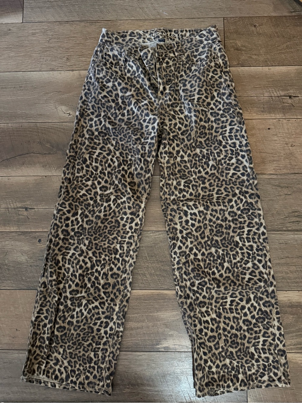 American Eagle Outfitters Leopard Print Wide Leg Jeans - Brown & Black
